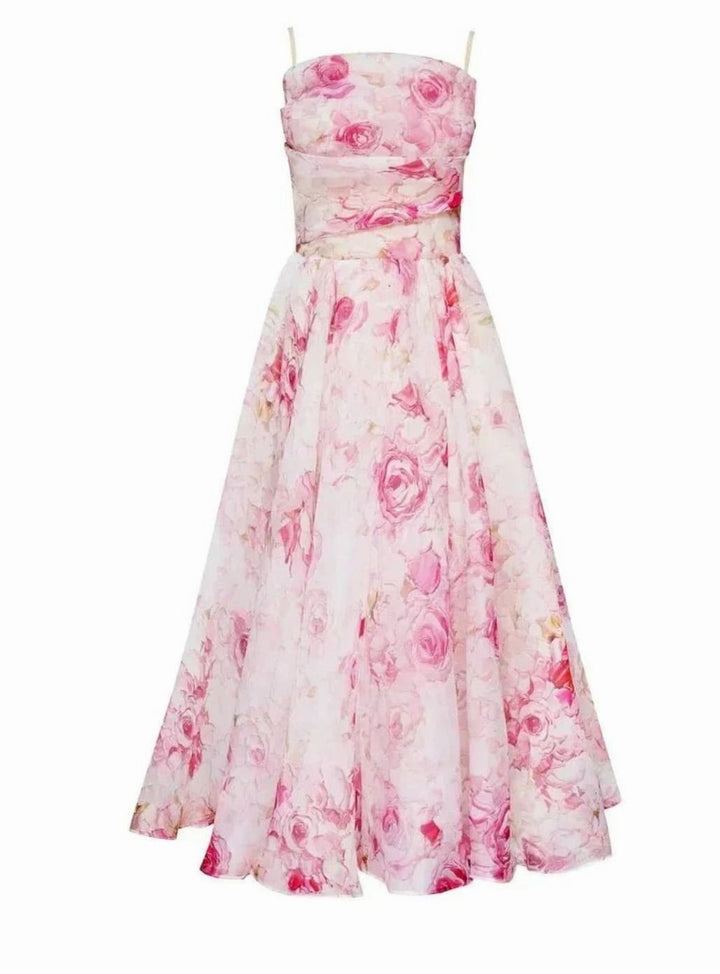 Women's Floral Spaghetti Strap A-Line Midi Day Dress