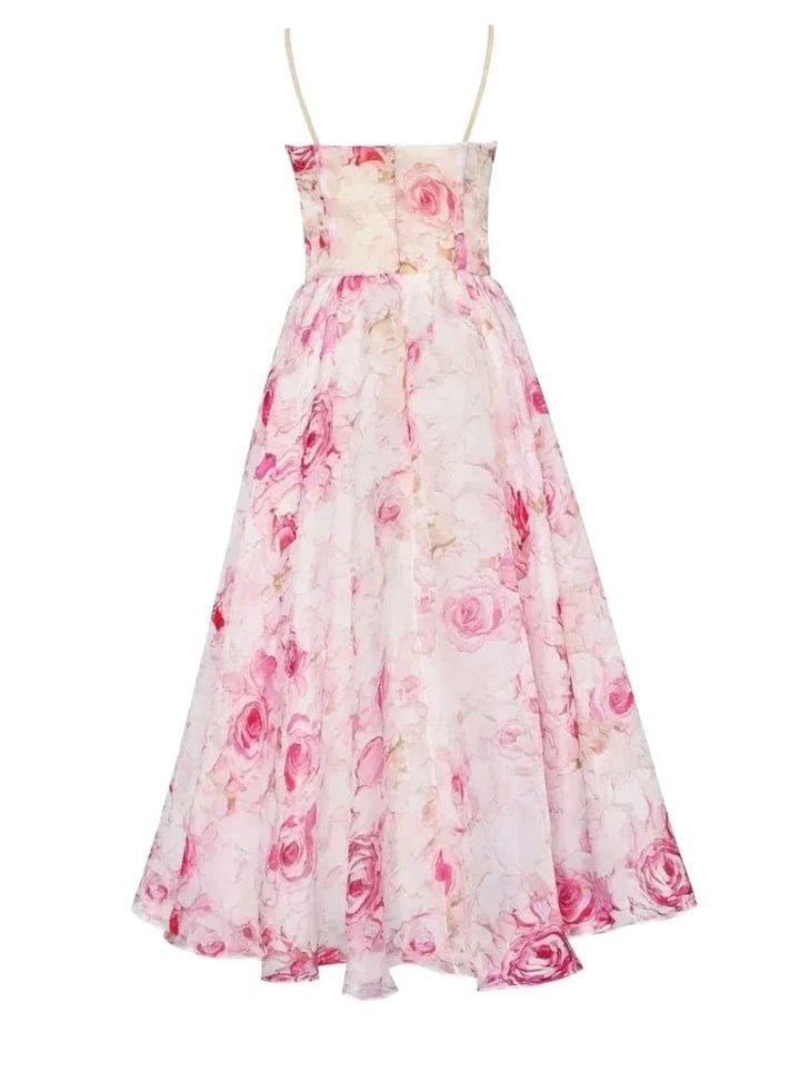 Women's Floral Spaghetti Strap A-Line Midi Day Dress