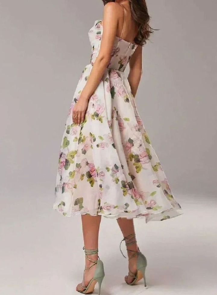 Women's Floral Spaghetti Strap A-Line Midi Day Dress