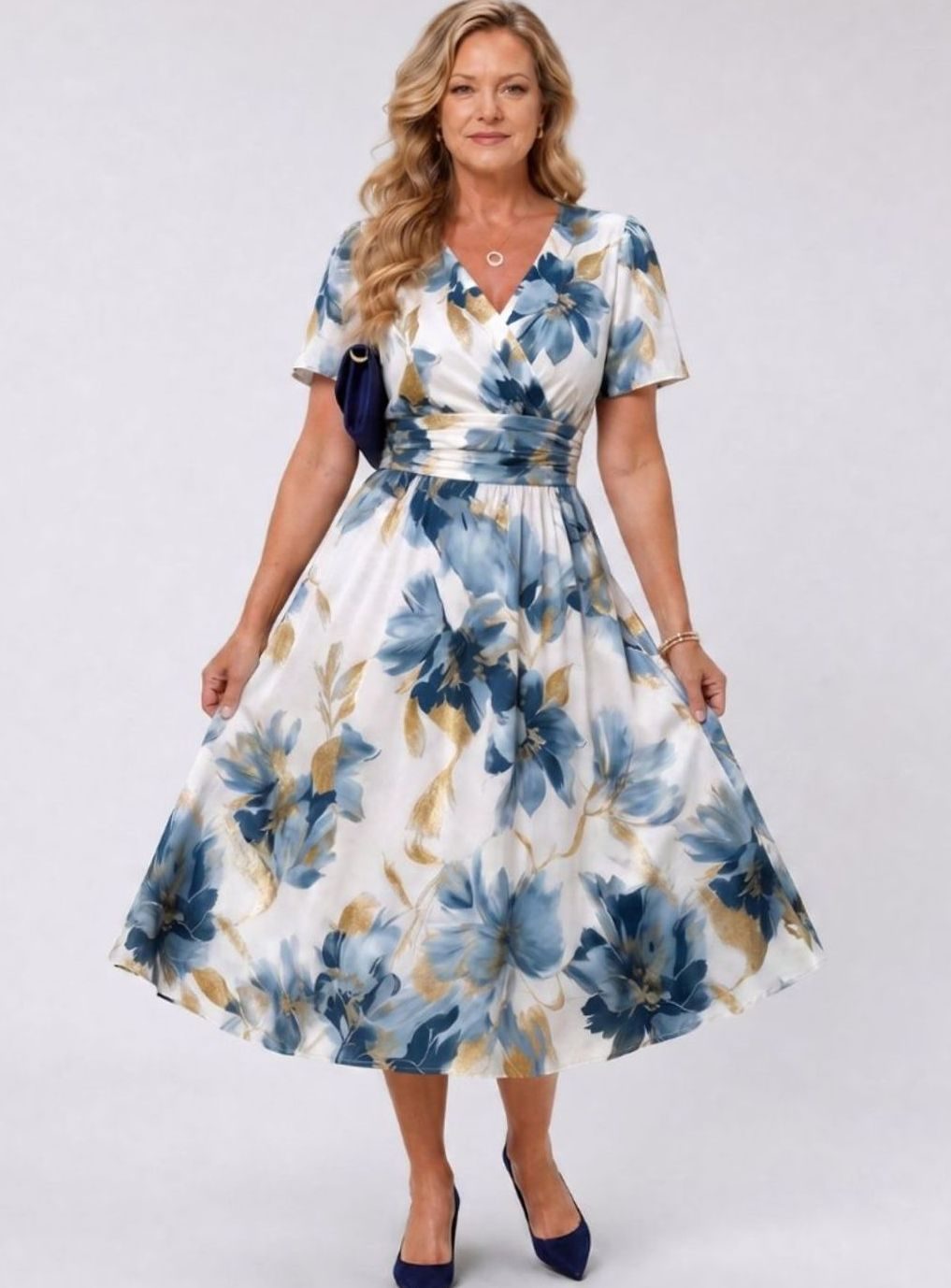 Women's Floral Wrap V-Neck Flutter-Sleeve Midi Dress