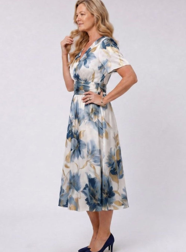 Women's Floral Wrap V-Neck Flutter-Sleeve Midi Dress