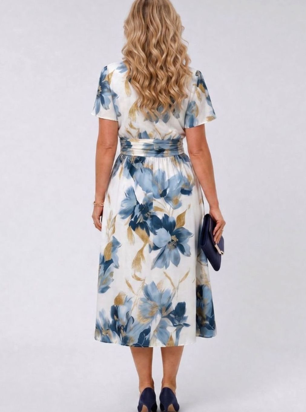 Women's Floral Wrap V-Neck Flutter-Sleeve Midi Dress