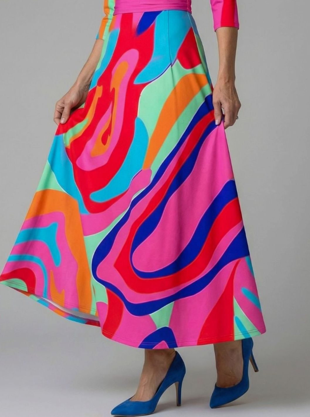 Women's Floral Wrap V-Neck Three-Quarter Sleeve Midi Dress