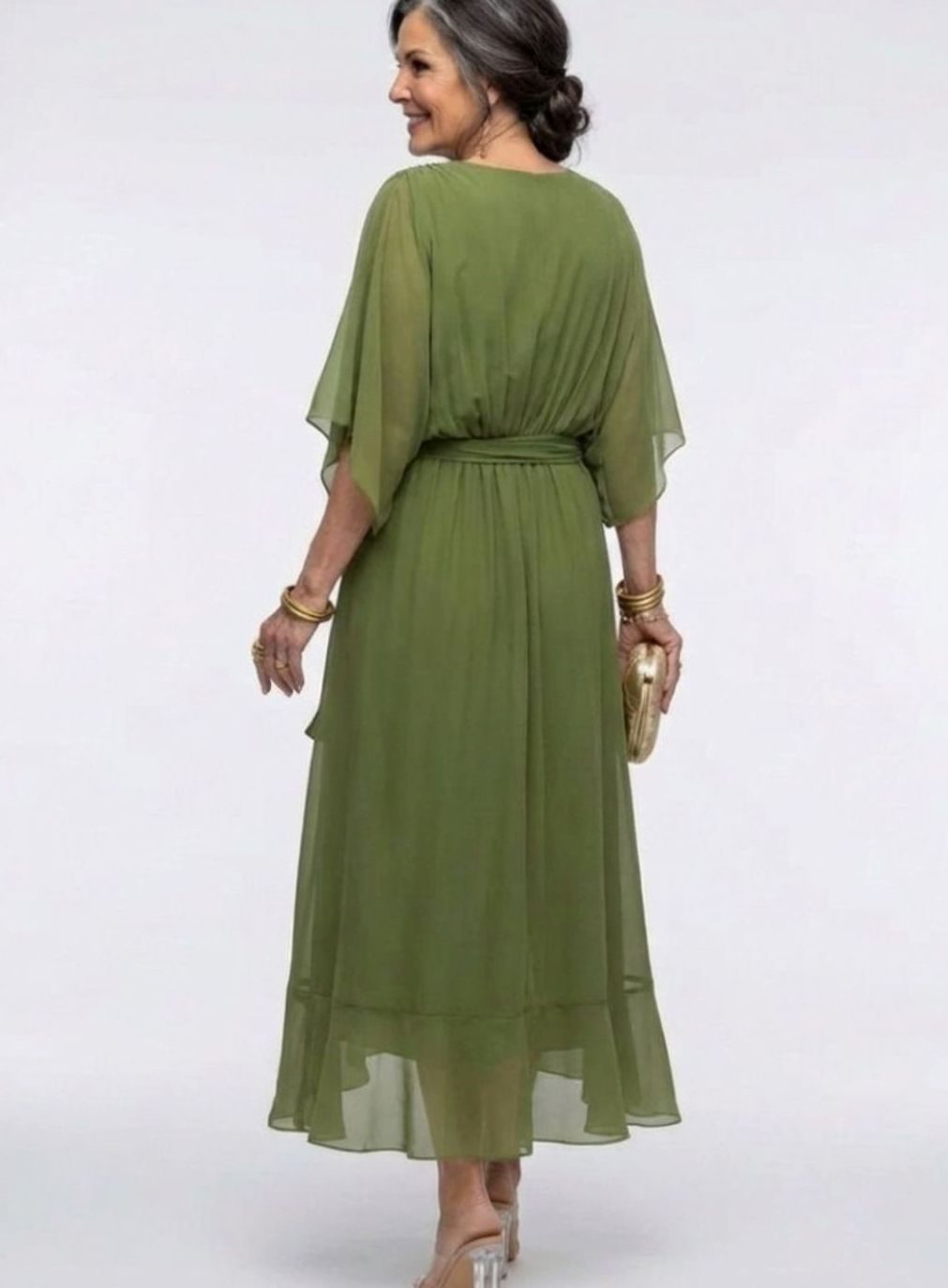 Women's Flowy V-Neck Waist-Tie Chiffon Midi Party Dress