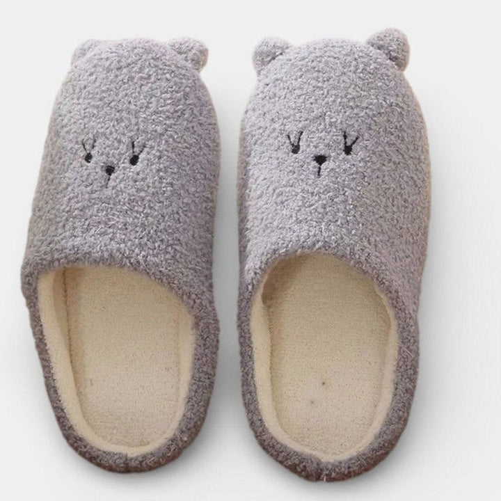 Women's Fluffy Bear Embroidered Non-Slip Indoor Slippers