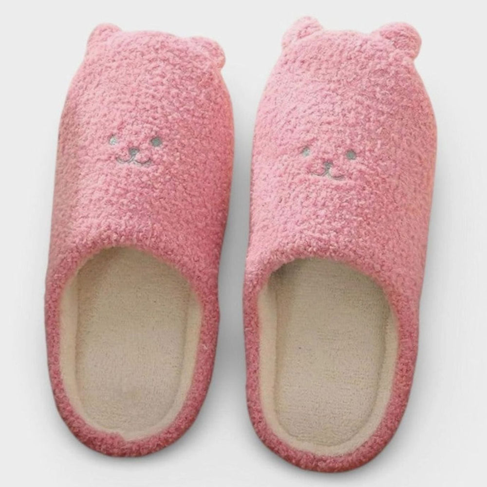 Women's Fluffy Bear Embroidered Non-Slip Indoor Slippers