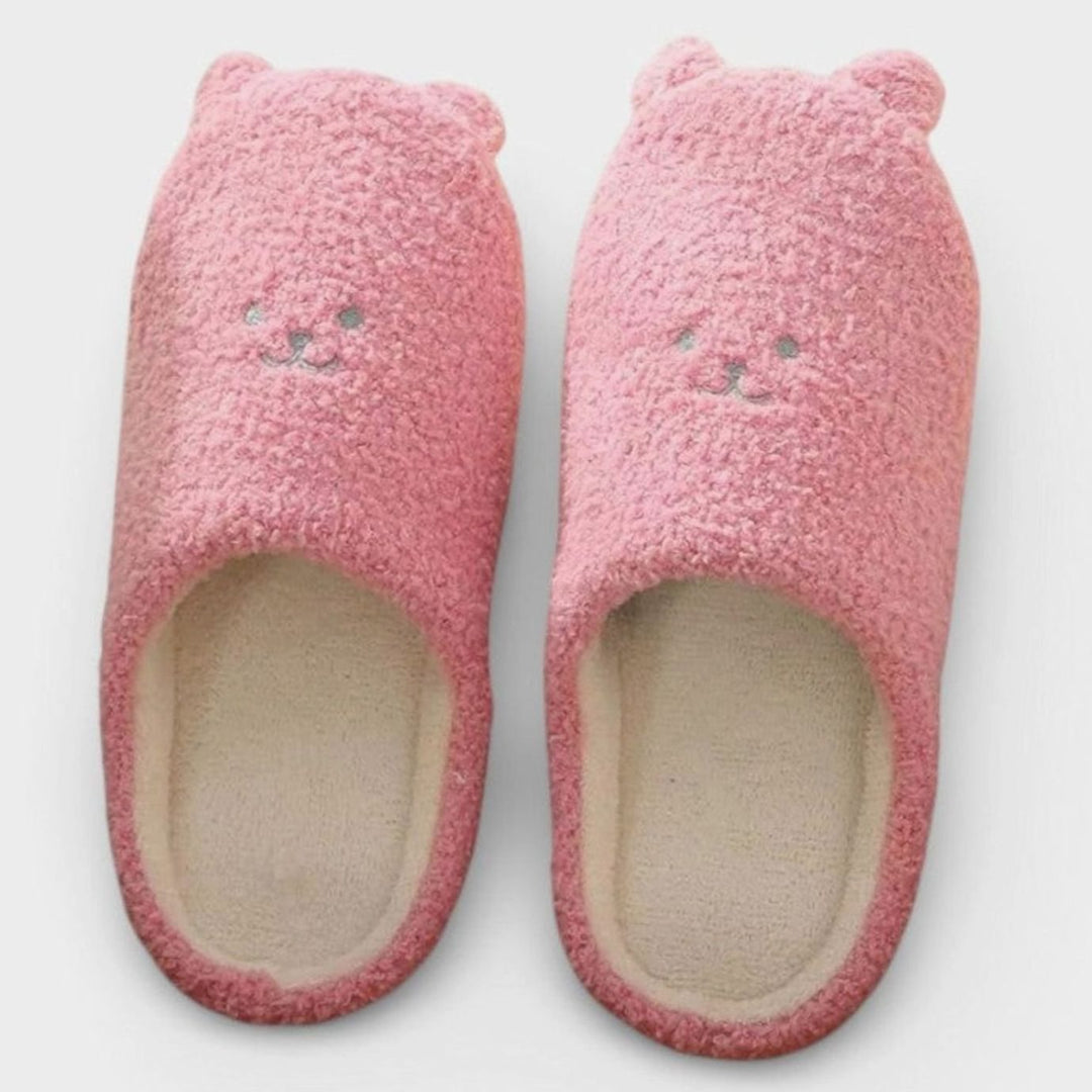 Women's Fluffy Bear Embroidered Non-Slip Indoor Slippers