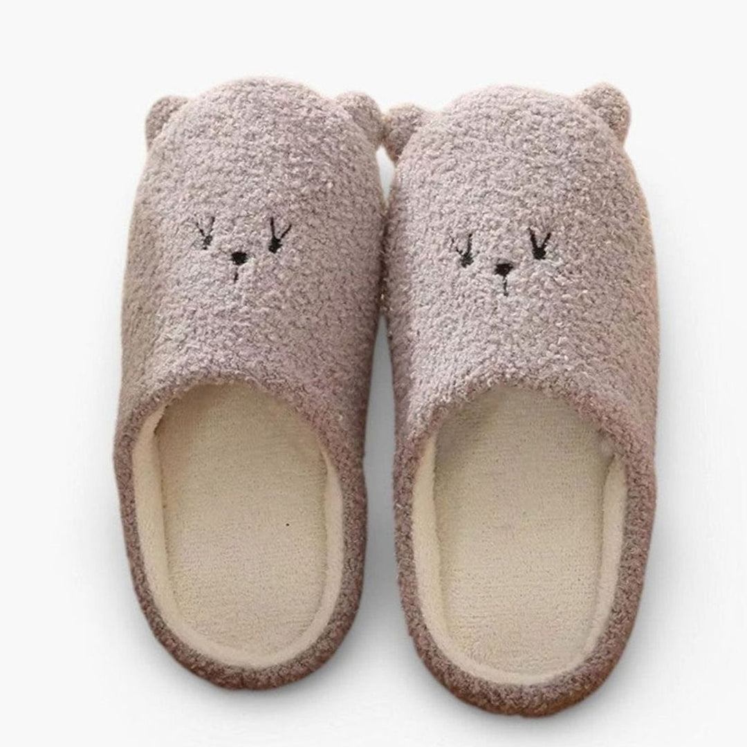 Women's Fluffy Bear Embroidered Non-Slip Indoor Slippers