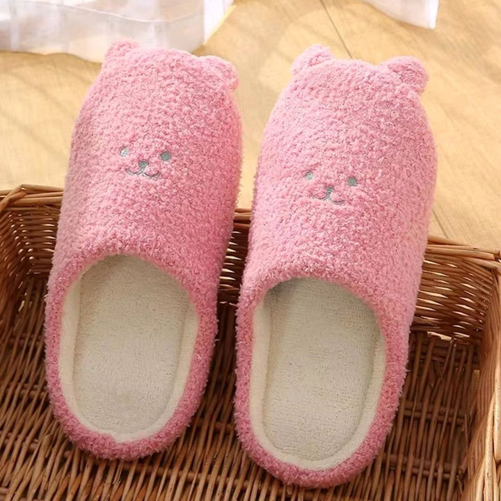 Women's Fluffy Bear Embroidered Non-Slip Indoor Slippers