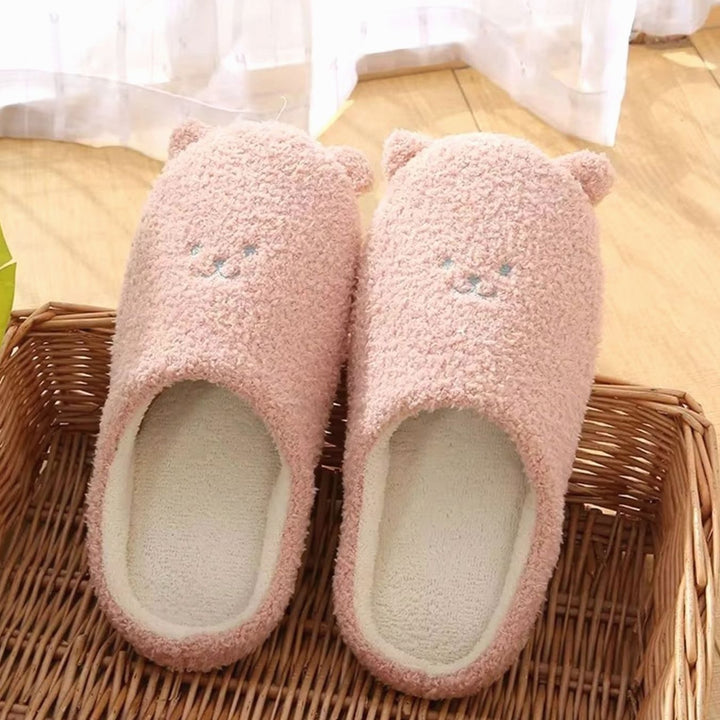 Women's Fluffy Bear Embroidered Non-Slip Indoor Slippers