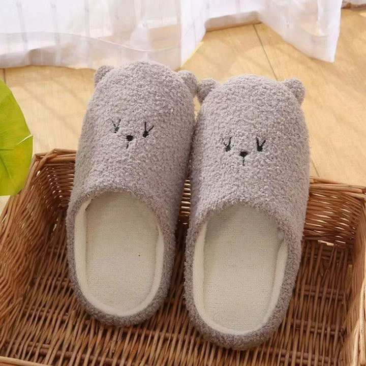 Women's Fluffy Bear Embroidered Non-Slip Indoor Slippers
