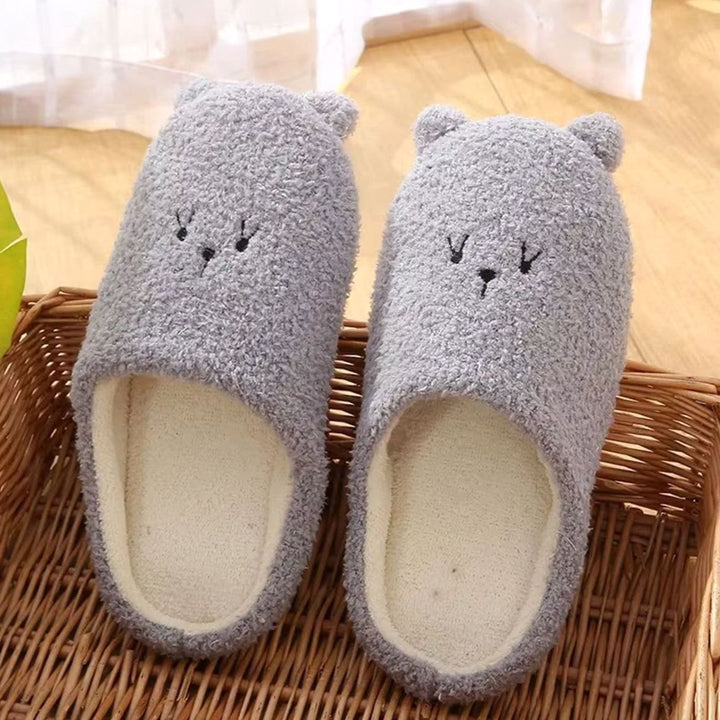 Women's Fluffy Bear Embroidered Non-Slip Indoor Slippers