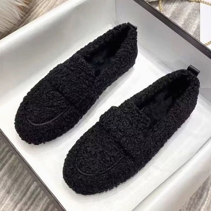 Women's Fluffy Bouclé Round Toe Penny Loafer Slippers