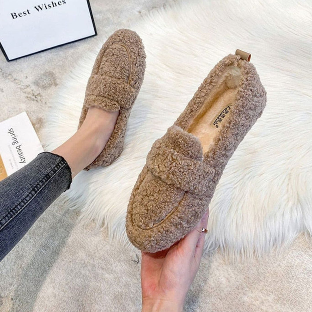 Women's Fluffy Faux Fur Slip-On Loafers - Khaki