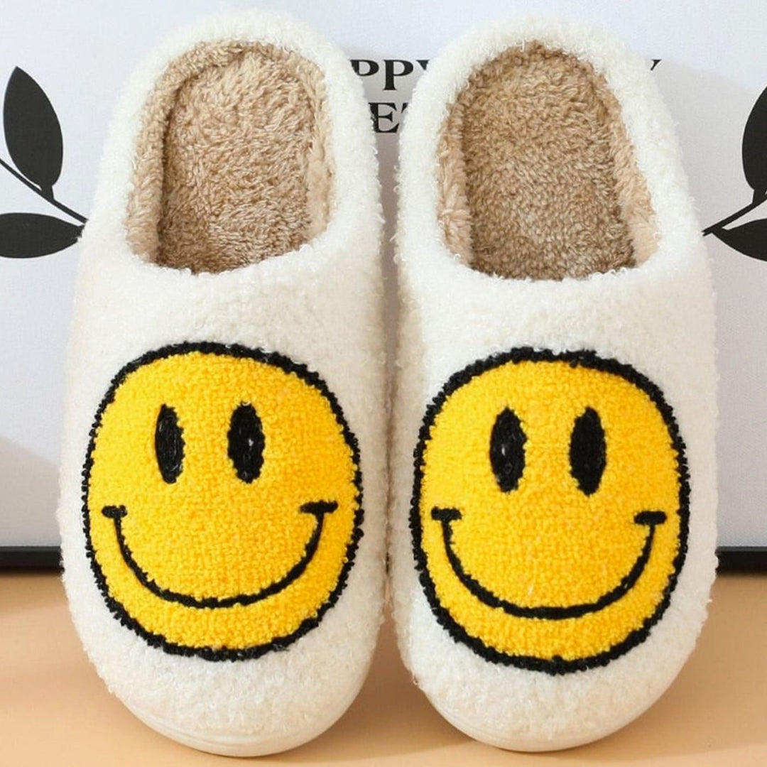 Women's Fluffy Smiley Face Faux-Fur Lined House Slippers