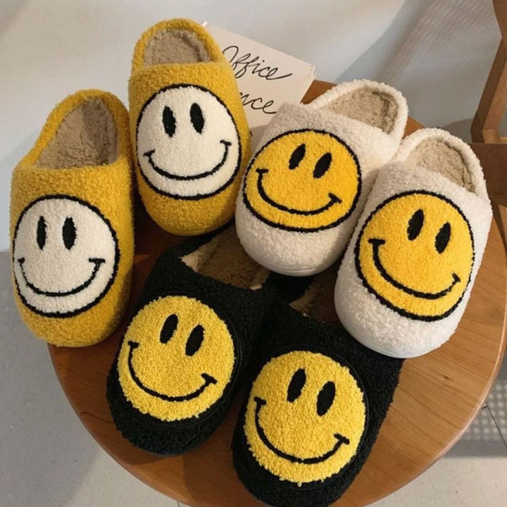 Women's Fluffy Smiley Face Faux-Fur Lined House Slippers