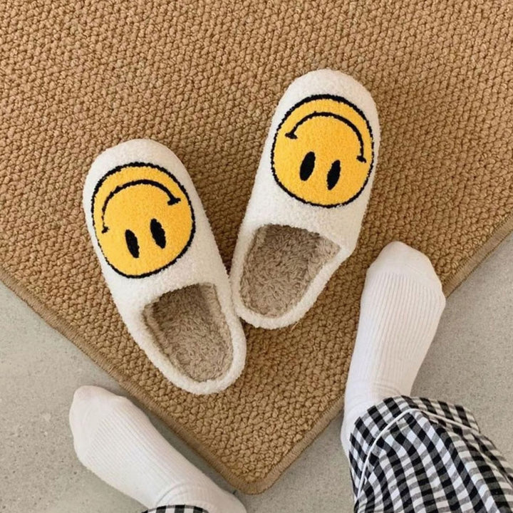 Women's Fluffy Smiley Face Faux-Fur Lined House Slippers