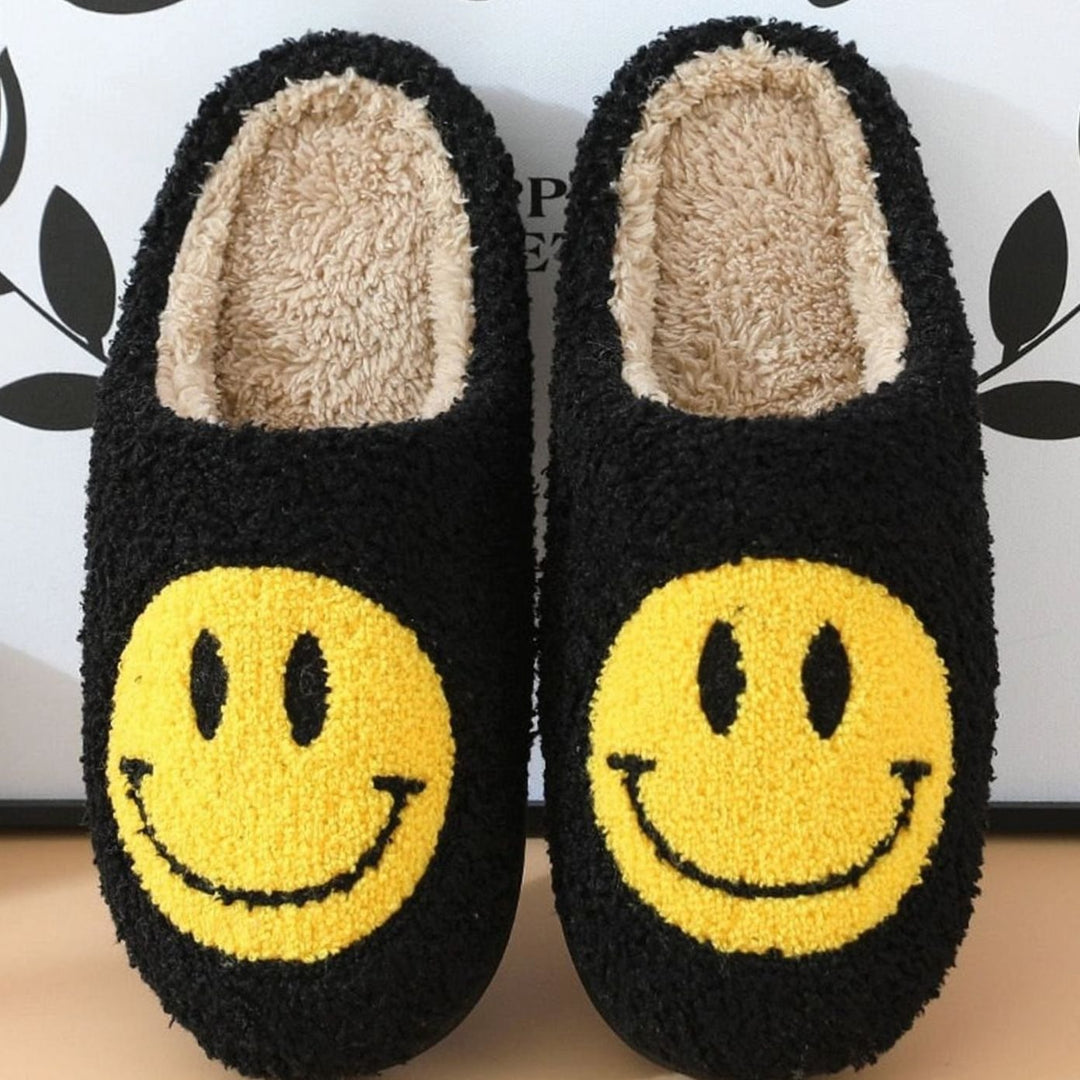 Women's Fluffy Smiley Face Faux-Fur Lined House Slippers