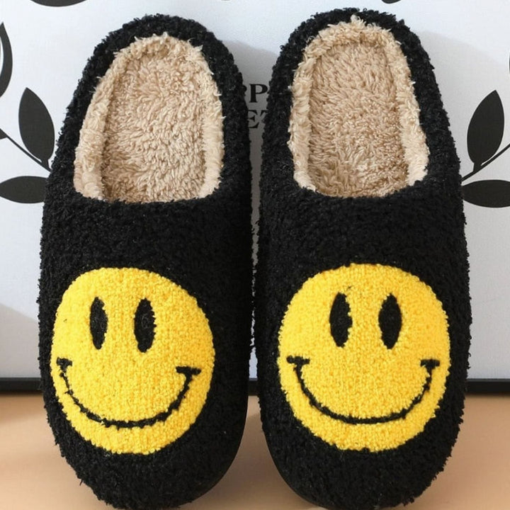 Women's Fluffy Smiley Face Faux-Fur Lined House Slippers