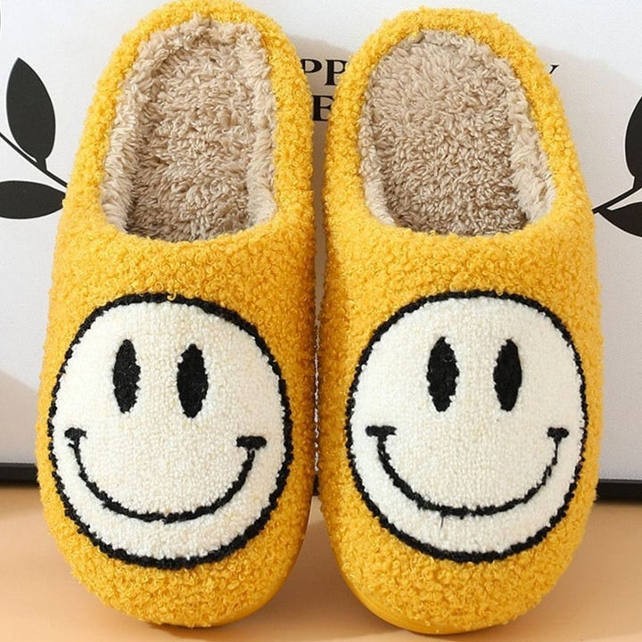 Women's Fluffy Smiley Face Faux-Fur Lined House Slippers