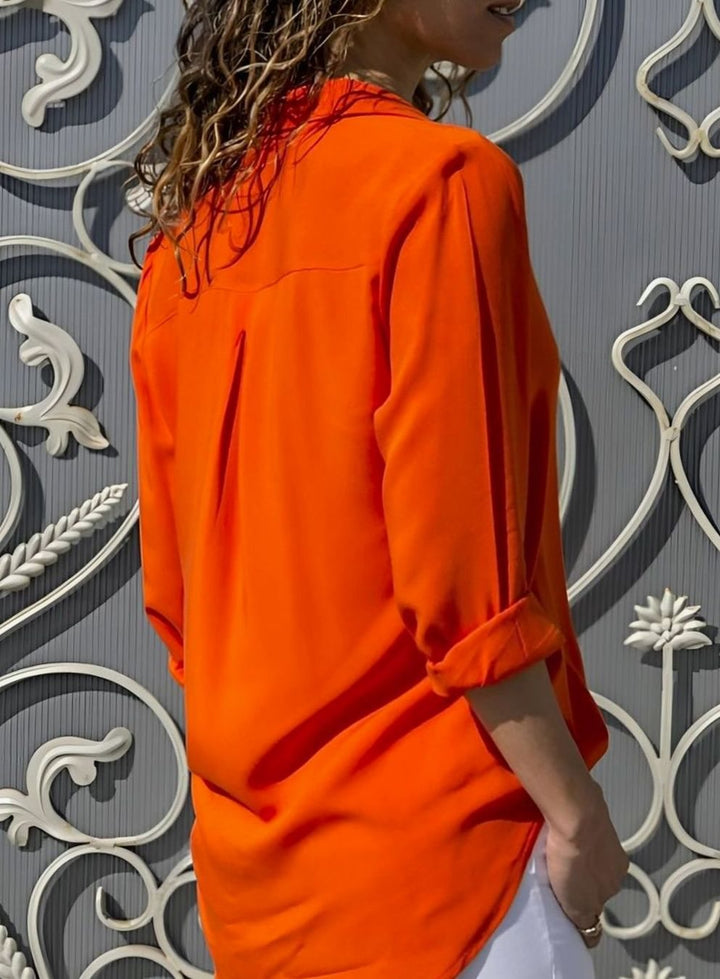 Women's Fluid Classic-Collar Roll-Up Sleeve Relaxed Blouse