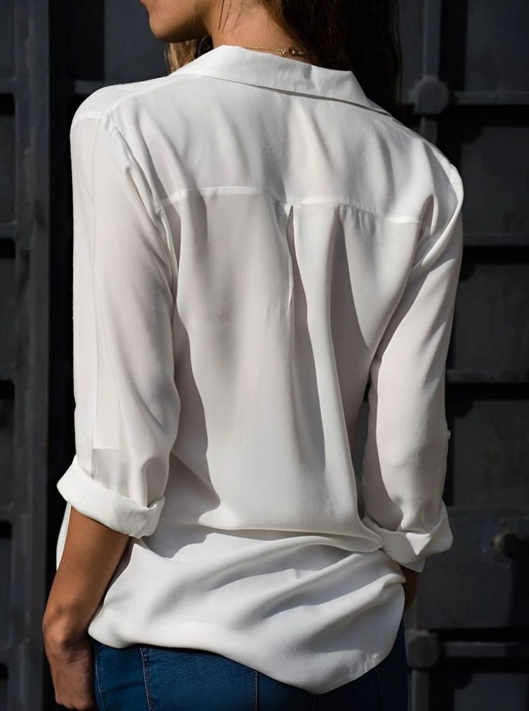 Women's Fluid Classic-Collar Roll-Up Sleeve Relaxed Blouse