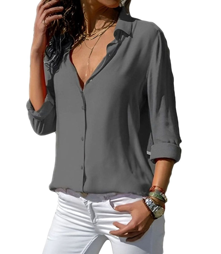 Women's Fluid Classic-Collar Roll-Up Sleeve Relaxed Blouse