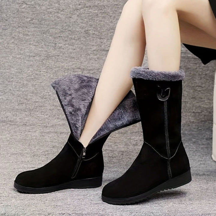 Women's Fur-Lined Mid-Calf Winter Black Boots