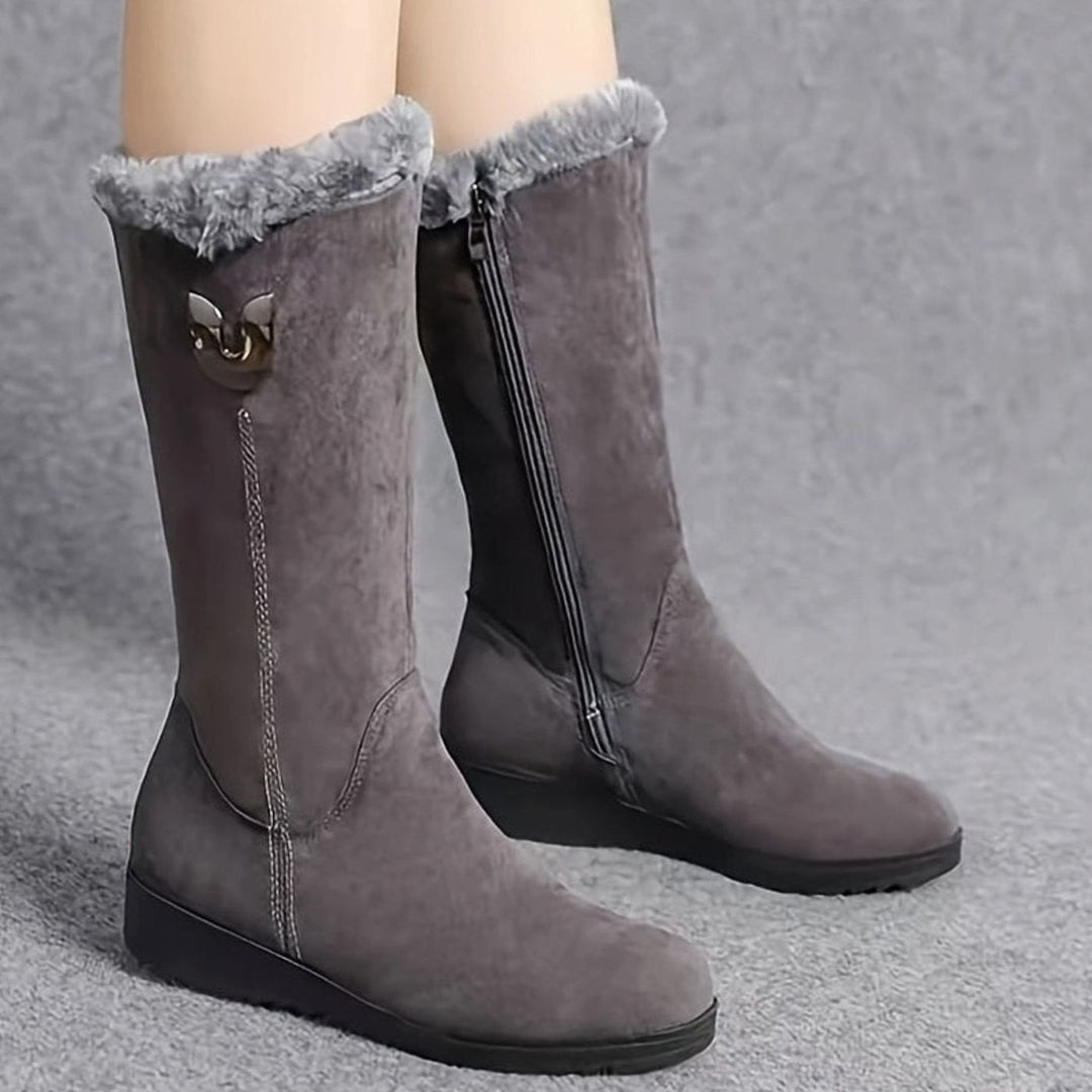 Women's Fur-Lined Mid-Calf Winter Black Boots