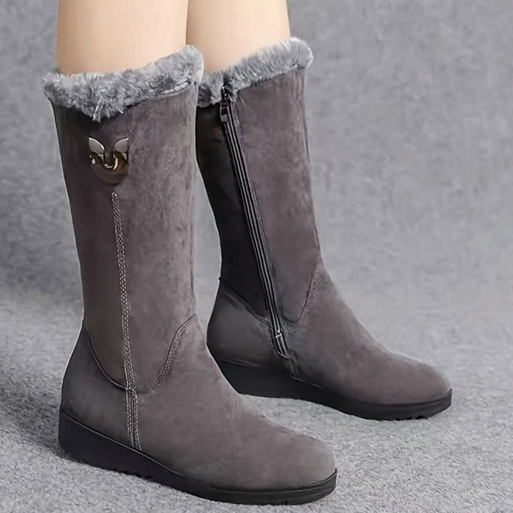Women's Fur-Lined Mid-Calf Winter Black Boots