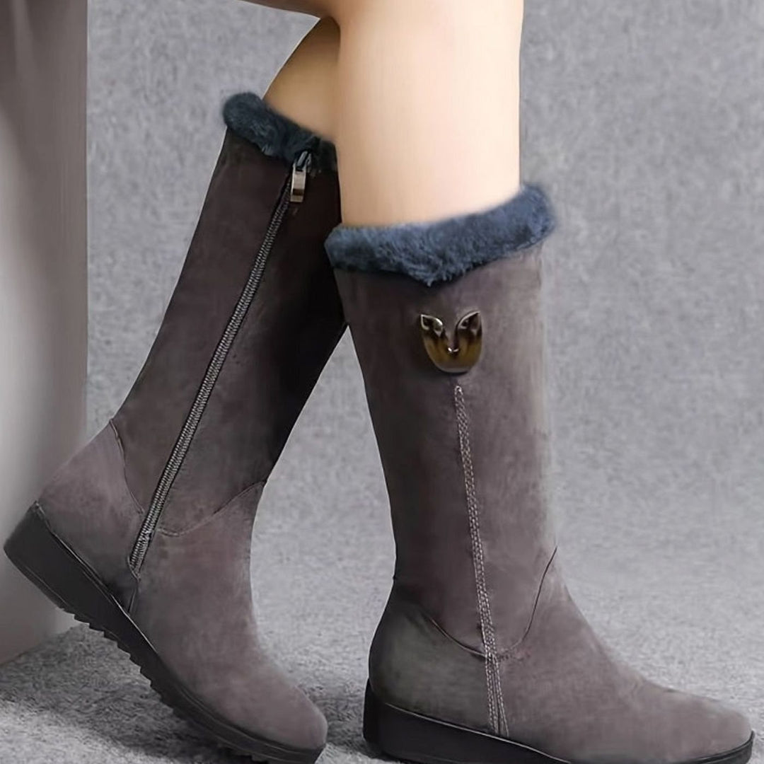 Women's Fur-Lined Mid-Calf Winter Black Boots