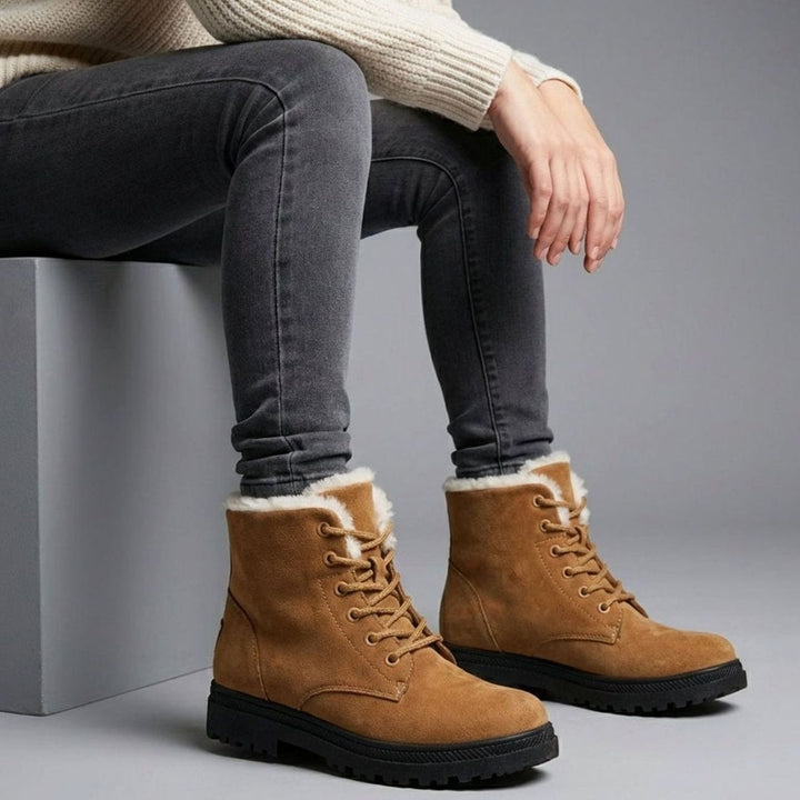 Women's Fur-Lined Suede Lace-Up Ankle Boots