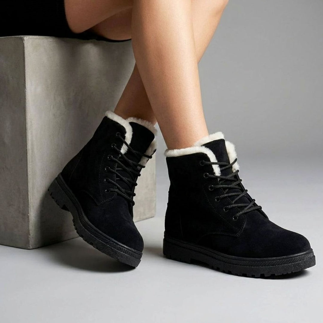 Women's Fur-Lined Suede Lace-Up Ankle Boots