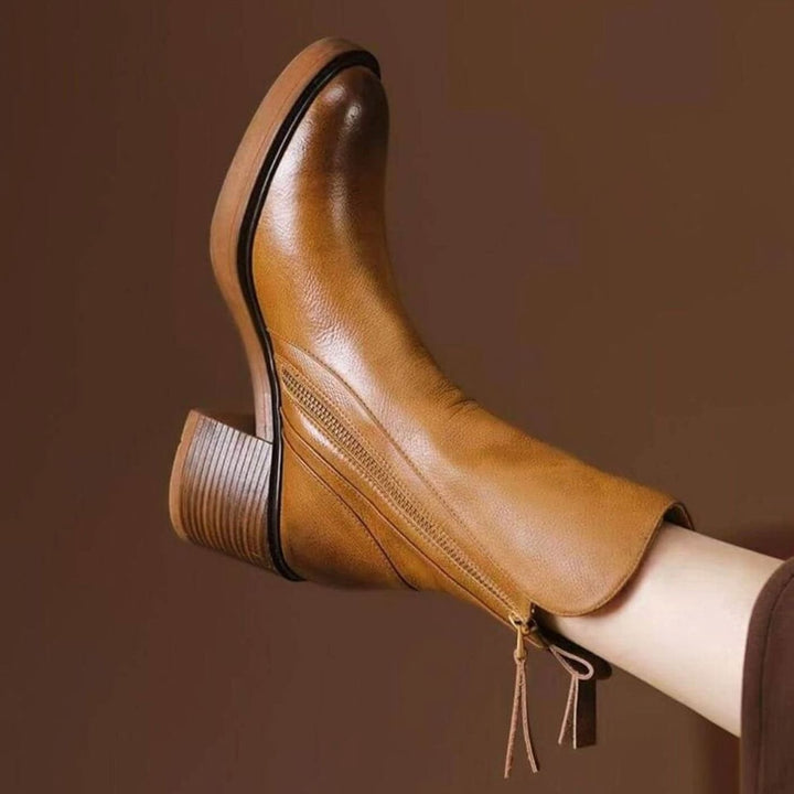 Women's Genuine Leather Block-Heel Side-Zip Ankle Boots