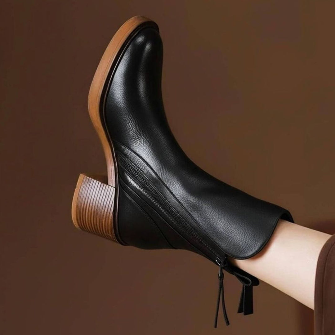 Women's Genuine Leather Block-Heel Side-Zip Ankle Boots