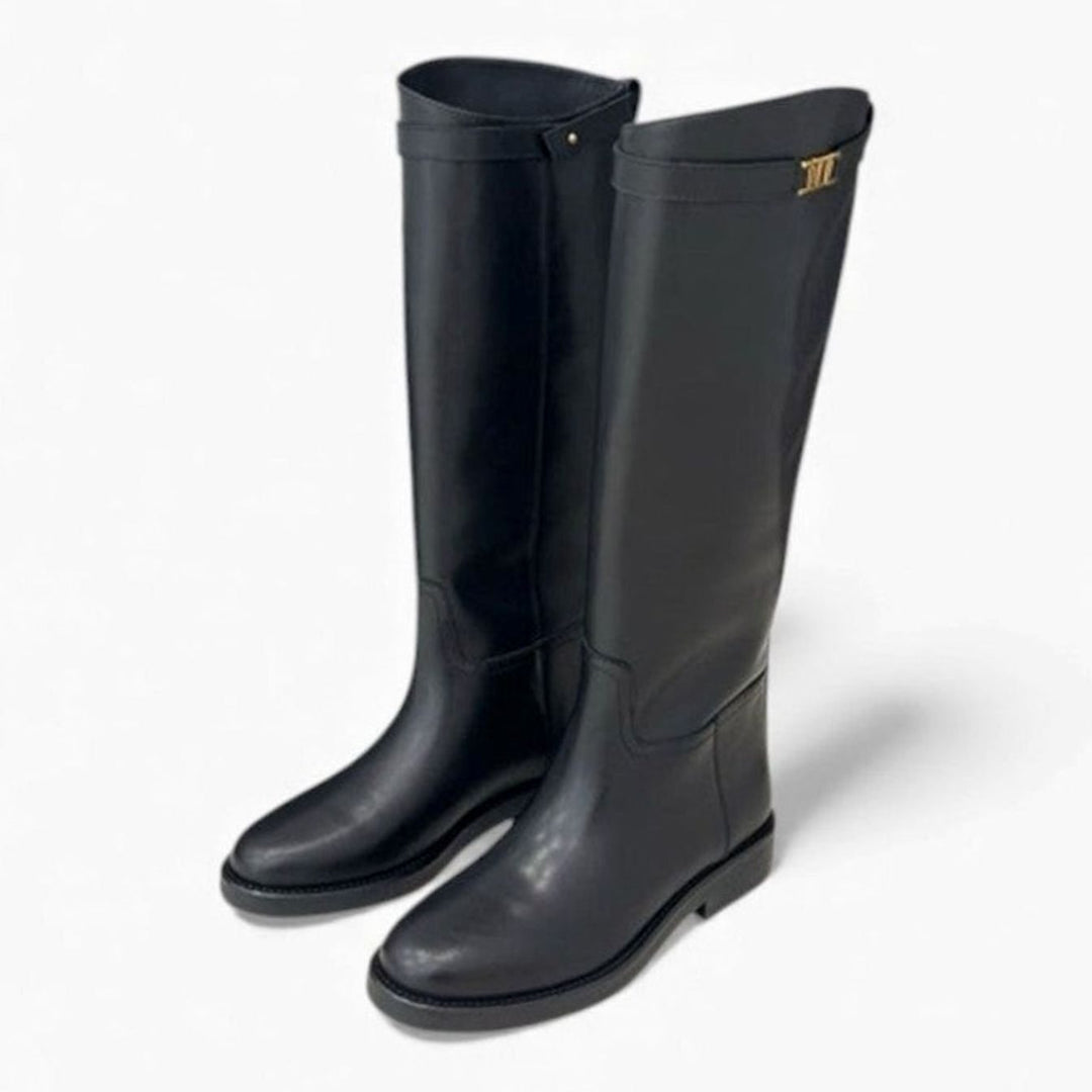 Women's Genuine Leather Knee-High Round Toe Riding Boots