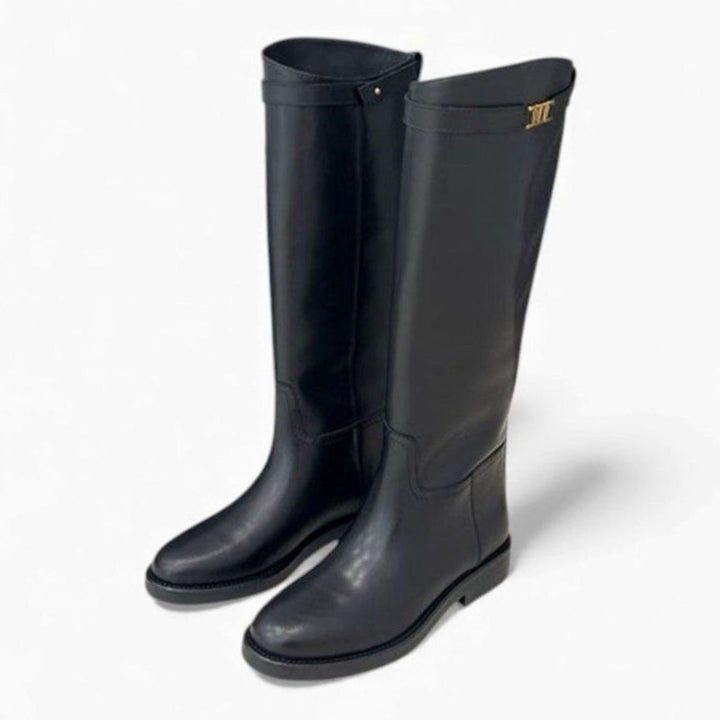 Women's Genuine Leather Knee-High Round Toe Riding Boots
