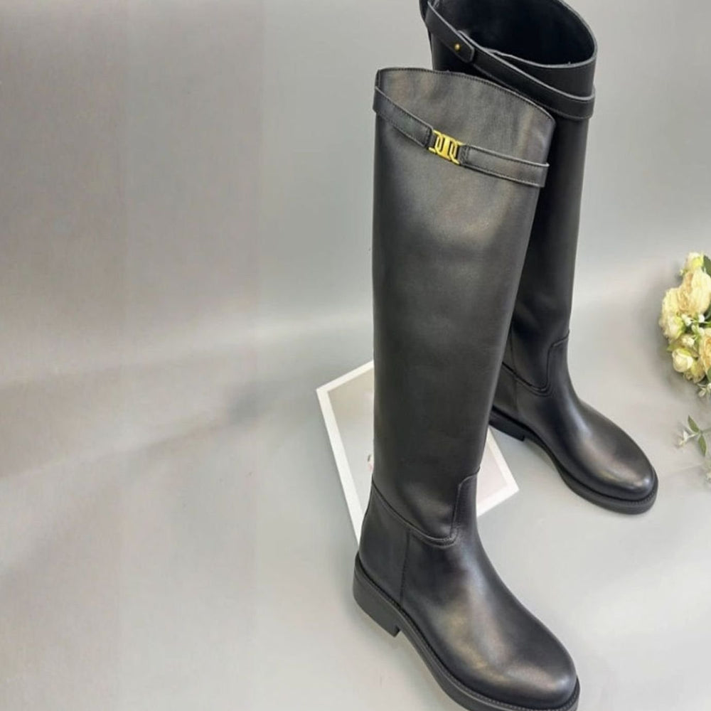 Women's Genuine Leather Knee-High Round Toe Riding Boots