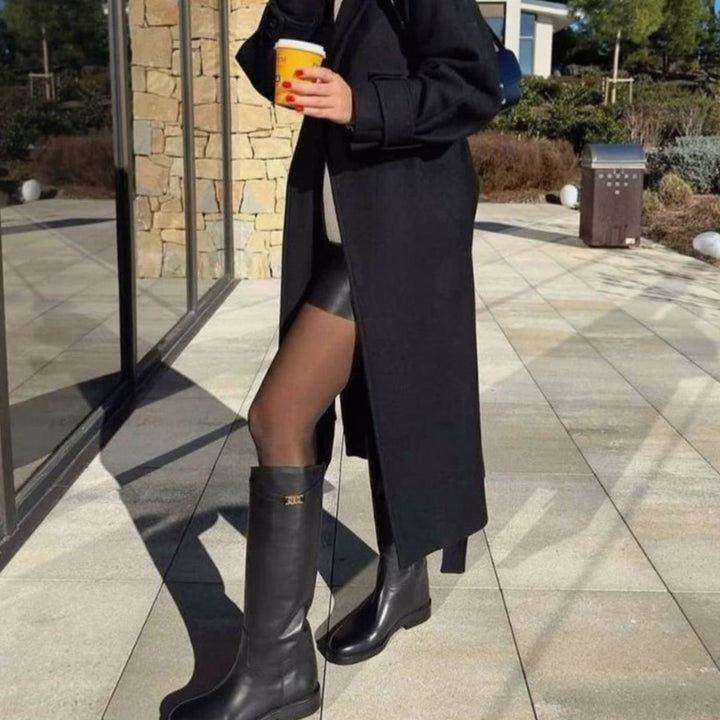 Women's Genuine Leather Knee-High Round Toe Riding Boots