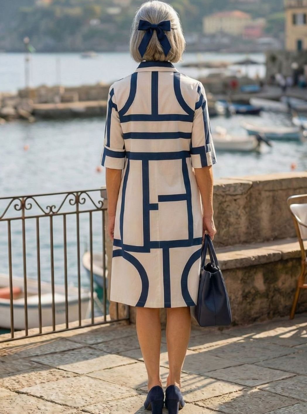 Women's Geometric Print Relaxed A-Line Button-Front Shirt Dress