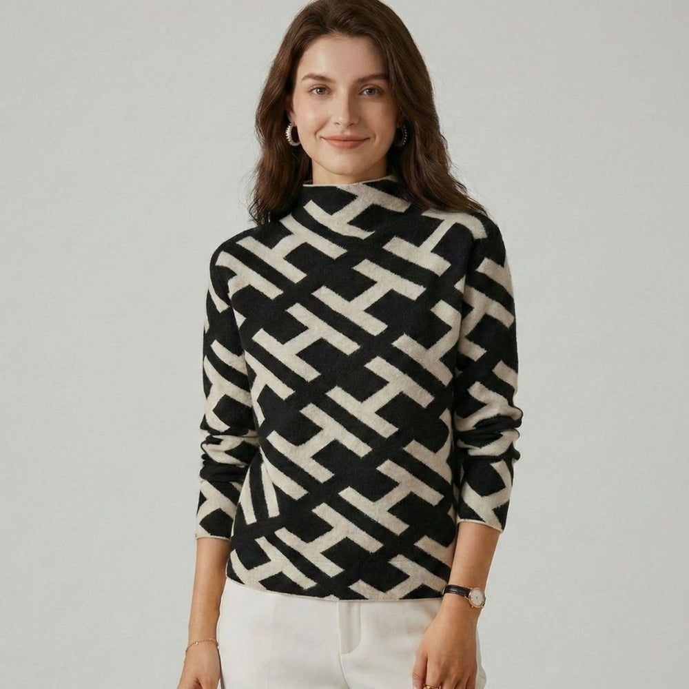 Women's Geometric-Print Roll Neck Knitted Jumper