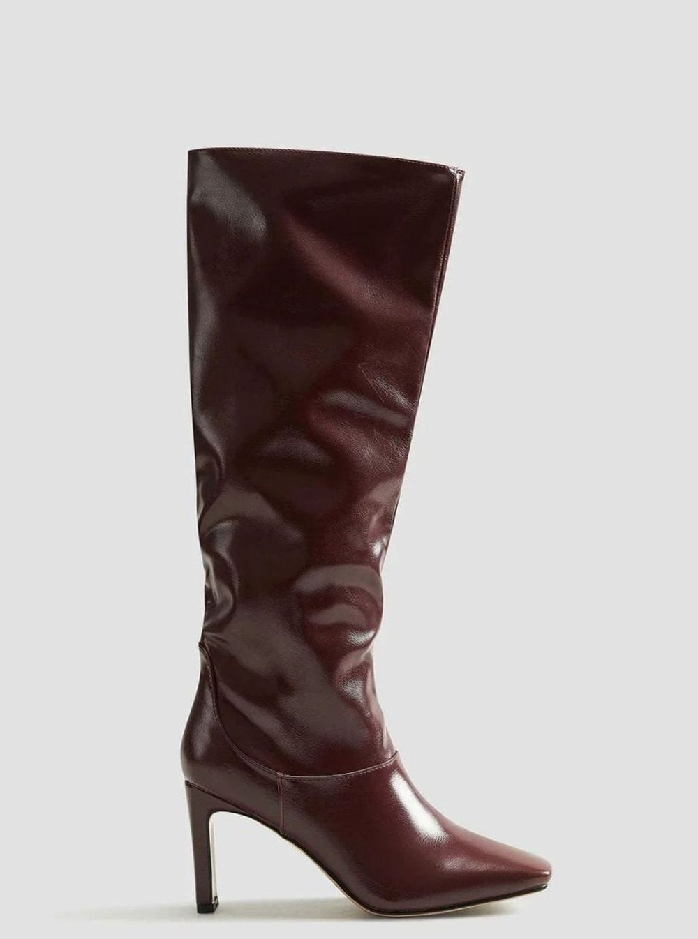 Women's Glossy Faux-Leather Stiletto Knee-High Square-Toe Boots