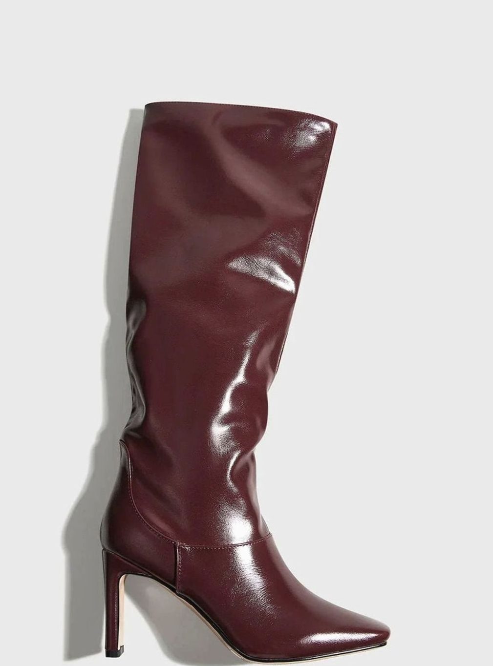 Women's Glossy Faux-Leather Stiletto Knee-High Square-Toe Boots