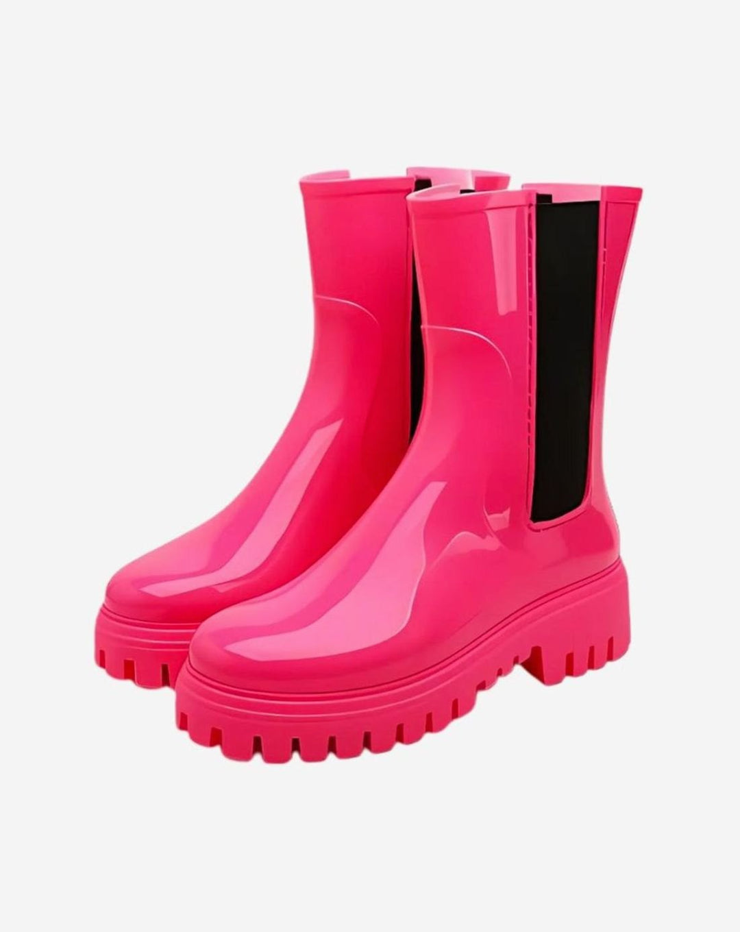 Women's Glossy PVC Chelsea Lug-Sole Rain Boots - Pink