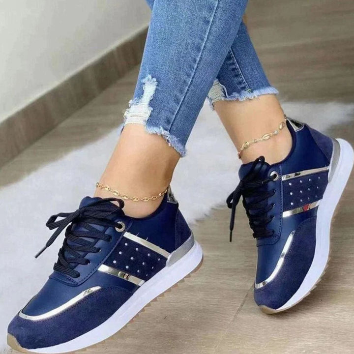 Women's Gold-Accent Lace-Up Platform Trainers - Blue