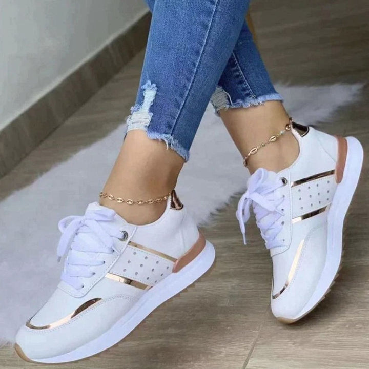 Women's Gold-Accent Lace-Up Platform Trainers - White