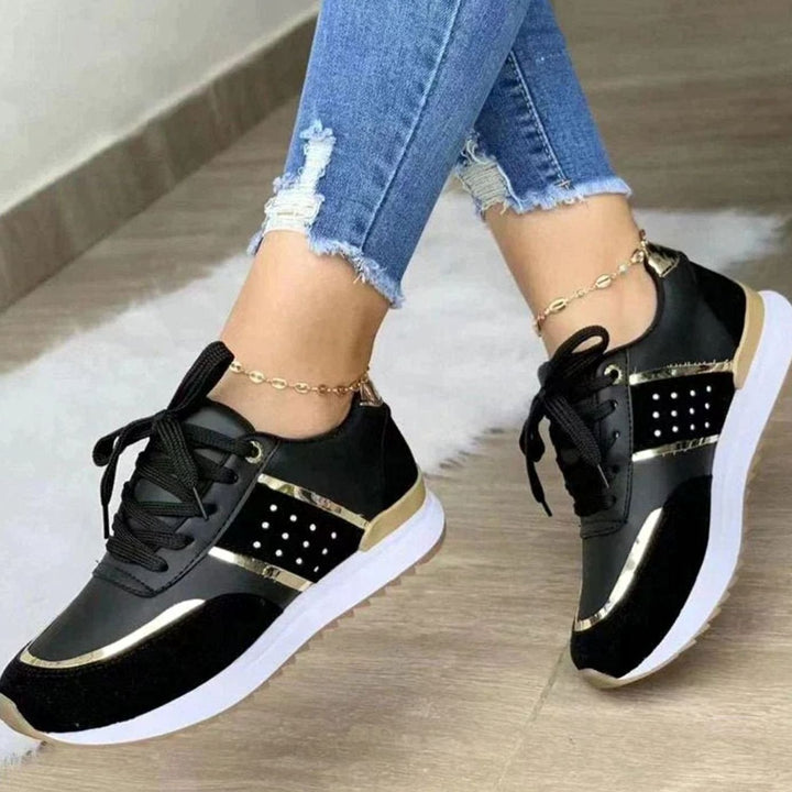 Women's Gold-Accent Lace-Up Platform Trainers - Black