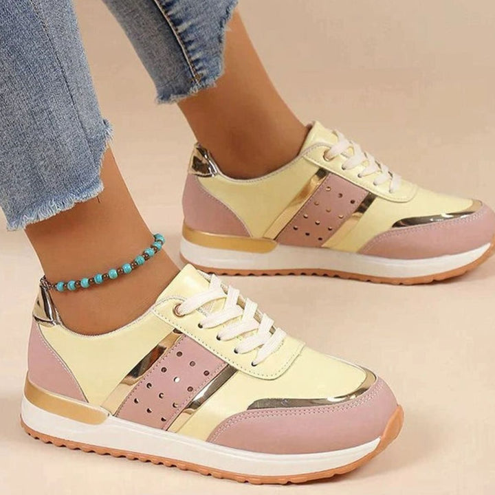 Women's Gold-Accent Lace-Up Platform Trainers - Khaki