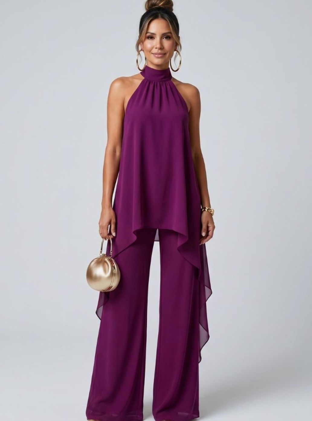 Women's Halter Neck Flowy Wide-Leg Trouser Co-ord Set