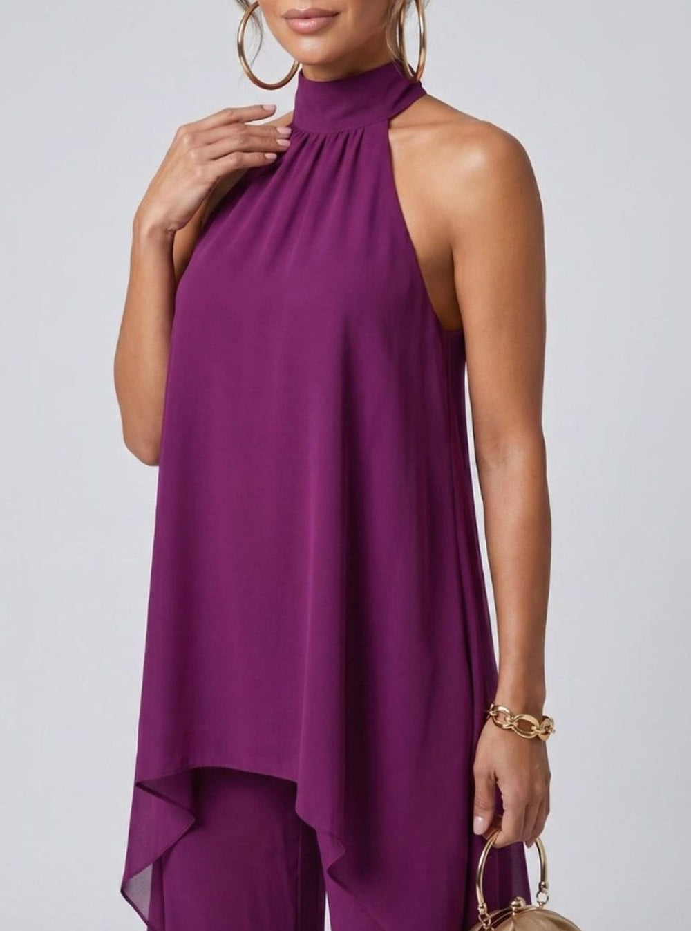 Women's Halter Neck Flowy Wide-Leg Trouser Co-ord Set